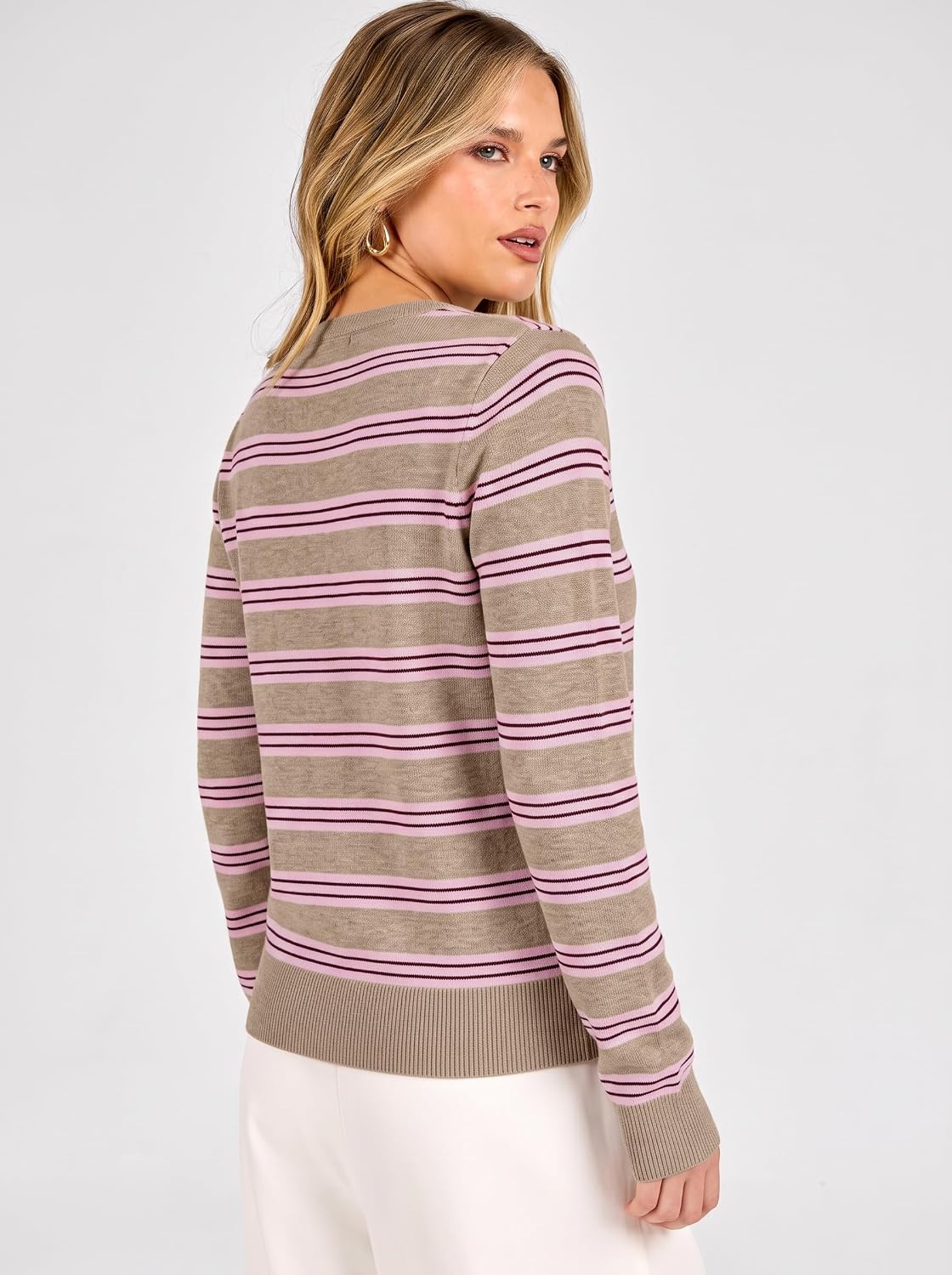 image:imageANRABESS Cardigan Sweaters for Women Lightweight Fall OutfitsApricot Beige Pink Stripe
