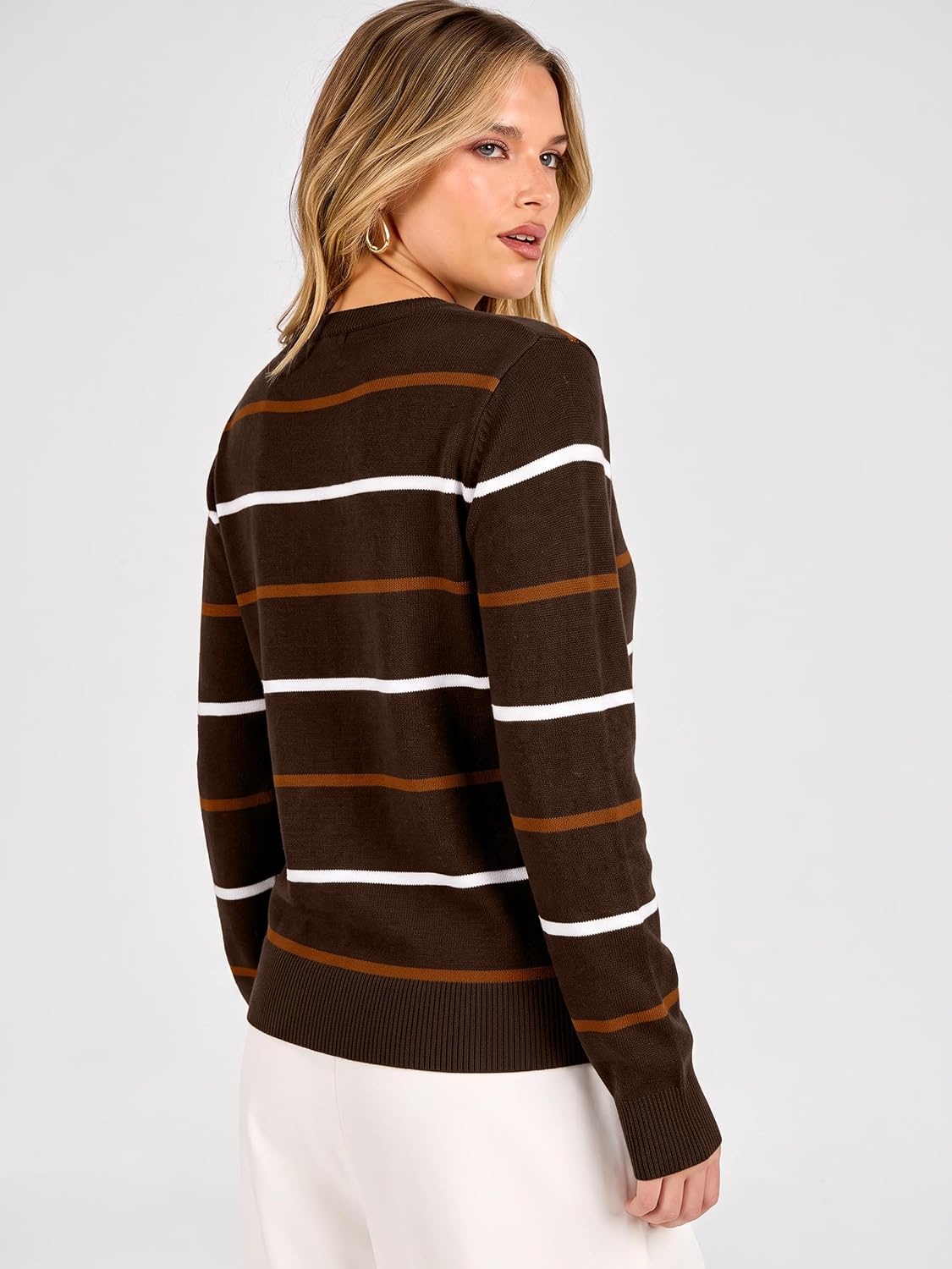 image:imageANRABESS Cardigan Sweaters for Women Lightweight Fall OutfitsCoffe Orange Stripe