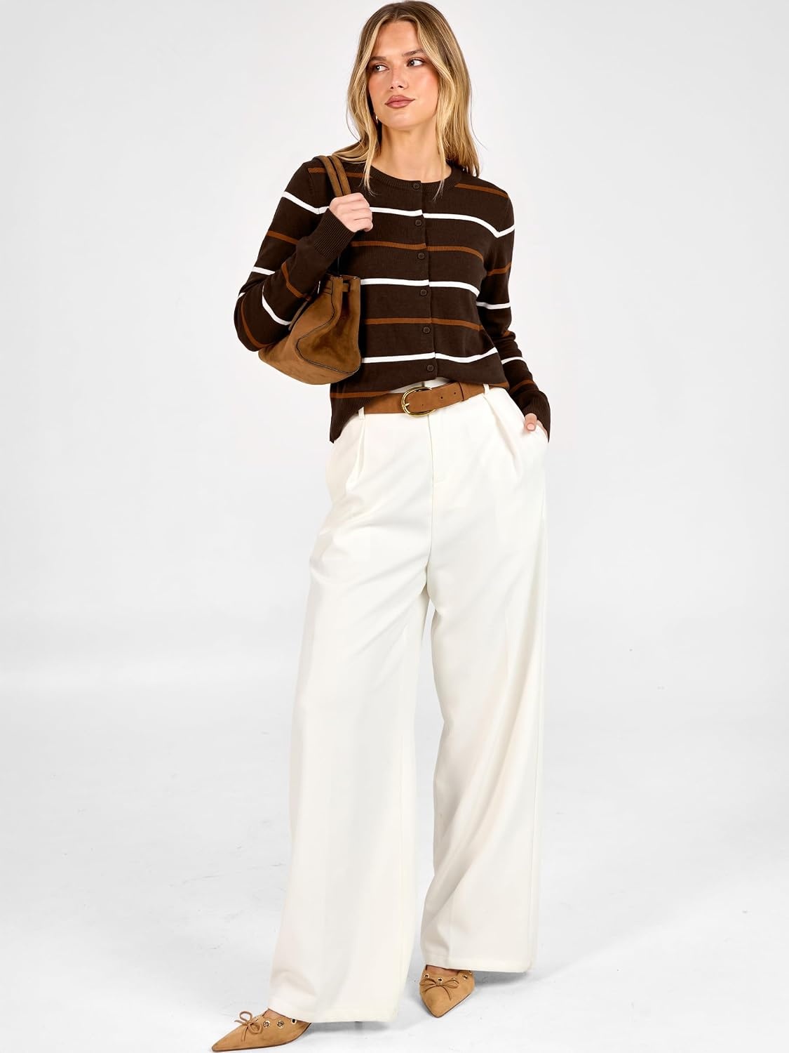image:imageANRABESS Cardigan Sweaters for Women Lightweight Fall OutfitsCoffe Orange Stripe