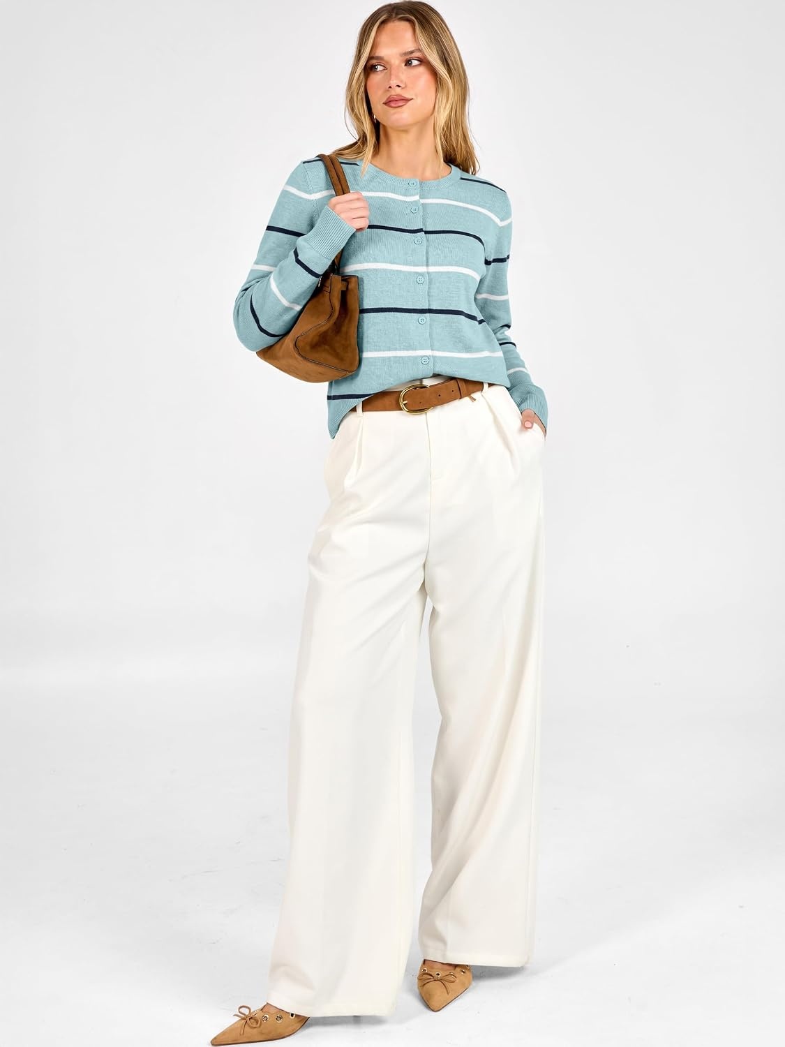 image:imageANRABESS Cardigan Sweaters for Women Lightweight Fall OutfitsLight Blue Stripe