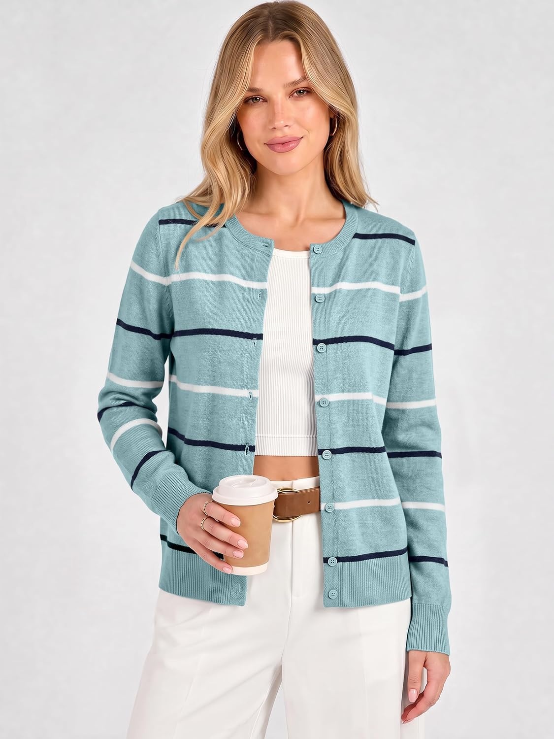 image:imageANRABESS Cardigan Sweaters for Women Lightweight Fall OutfitsLight Blue Stripe