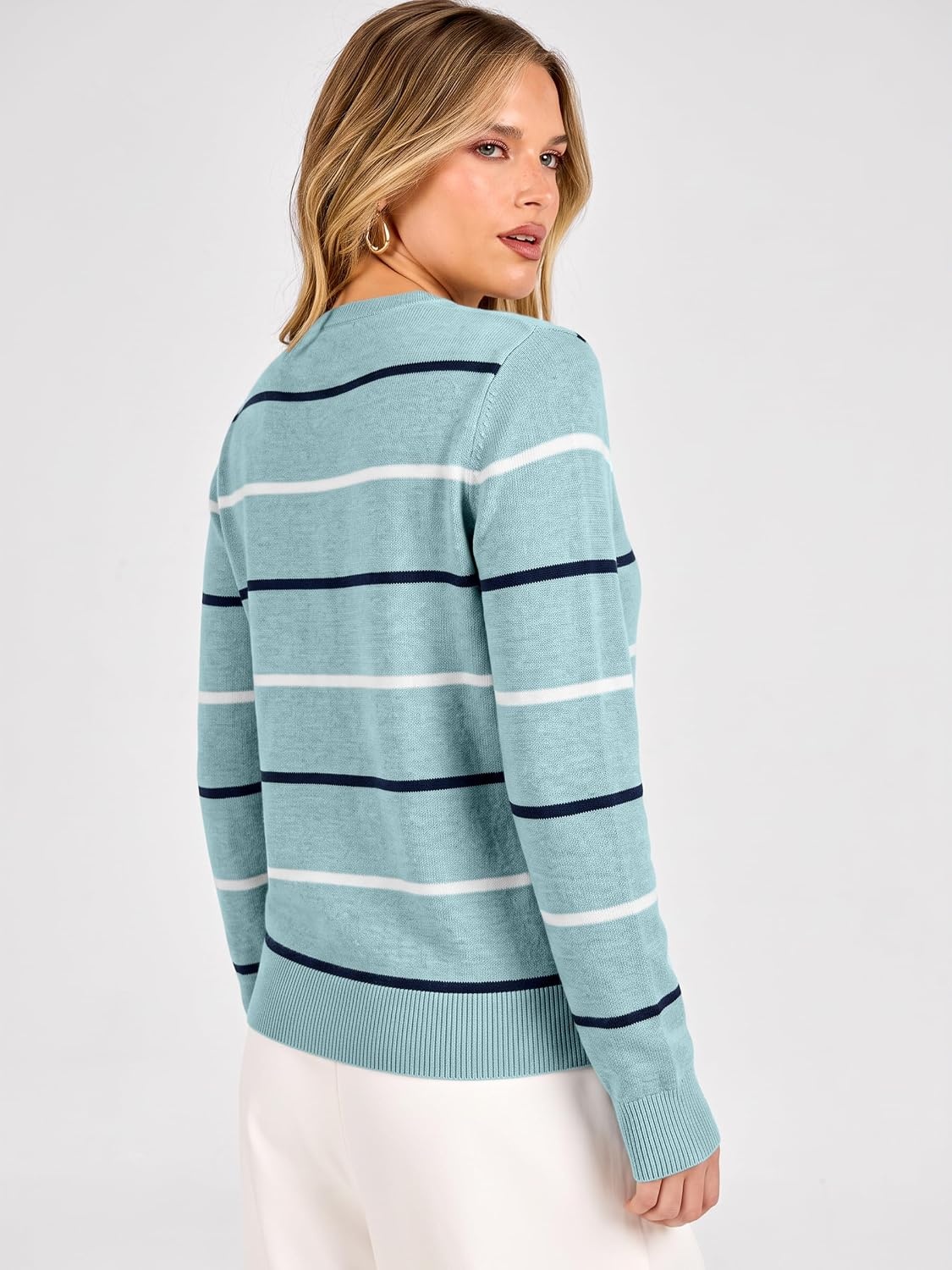 image:imageANRABESS Cardigan Sweaters for Women Lightweight Fall OutfitsLight Blue Stripe