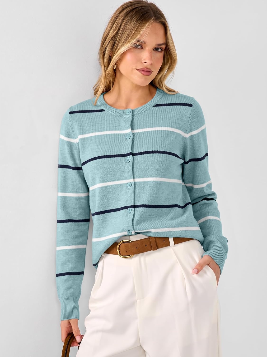 image:imageANRABESS Cardigan Sweaters for Women Lightweight Fall OutfitsLight Blue Stripe