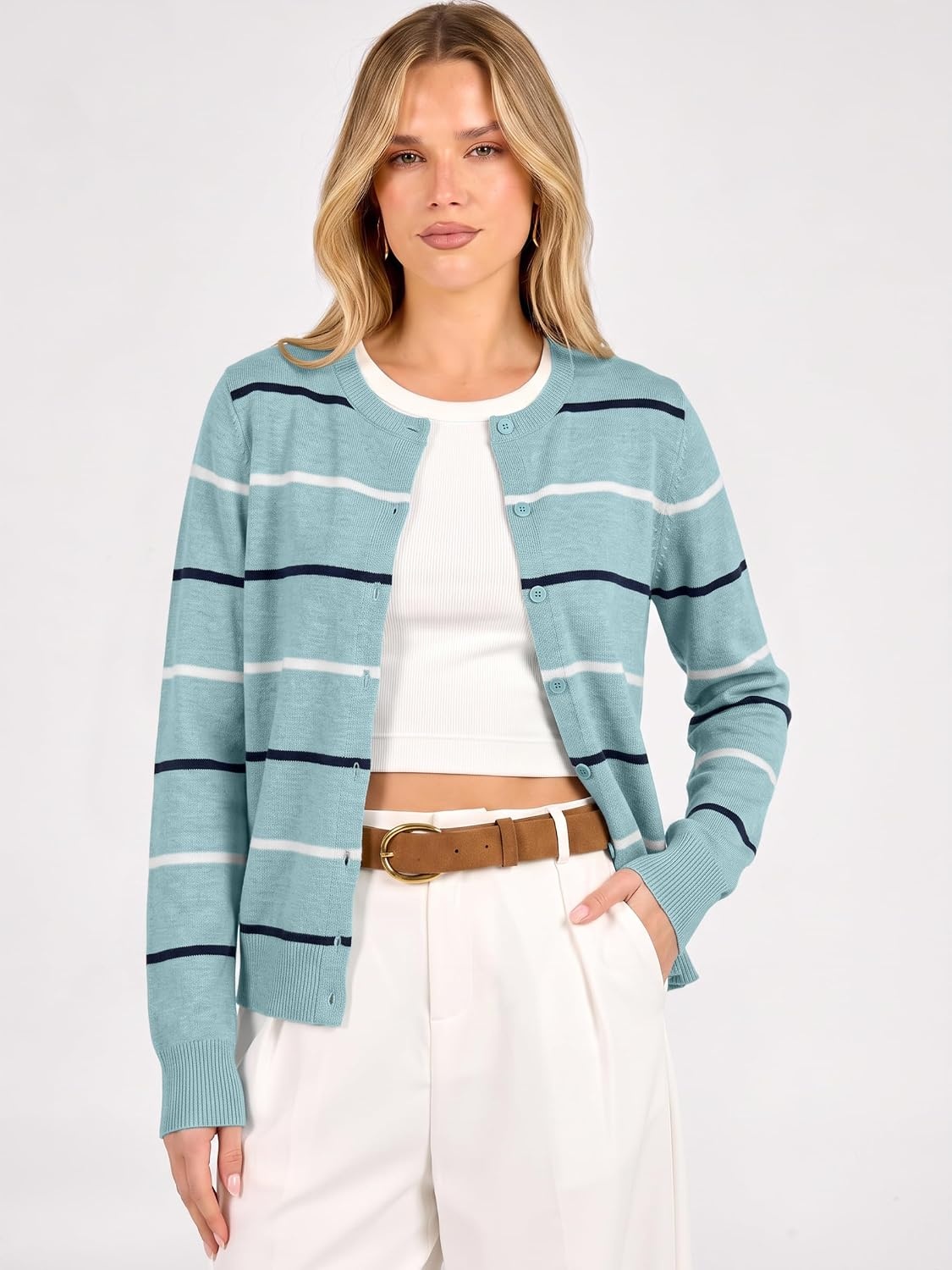 image:imageANRABESS Cardigan Sweaters for Women Lightweight Fall OutfitsLight Blue Stripe