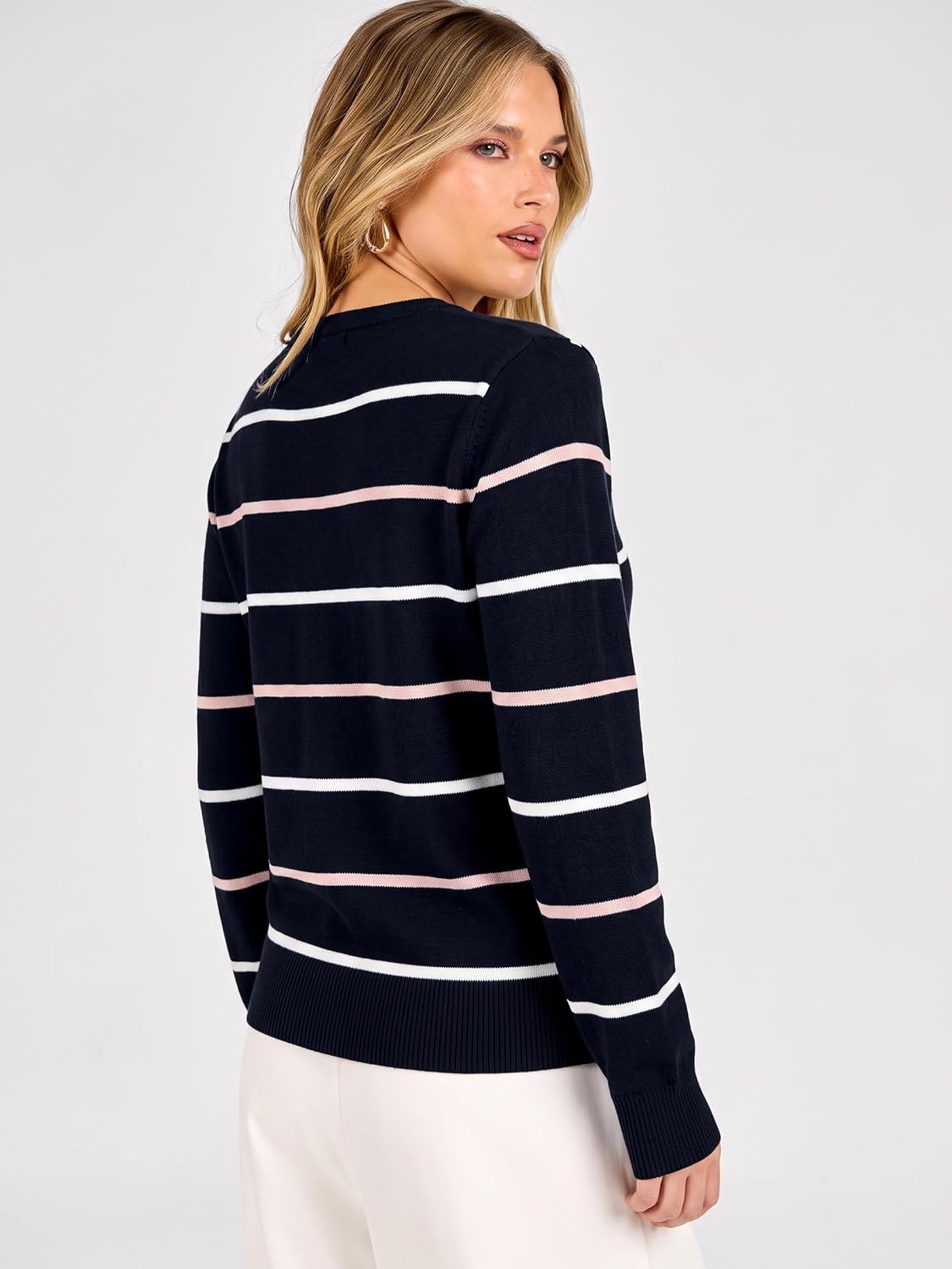 image:imageANRABESS Cardigan Sweaters for Women Lightweight Fall OutfitsNavy Bule Pink Stripe