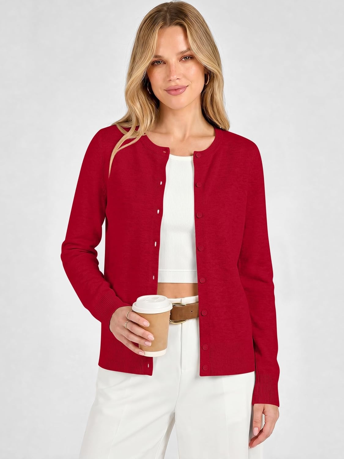 image:imageANRABESS Cardigan Sweaters for Women Lightweight Fall OutfitsRed