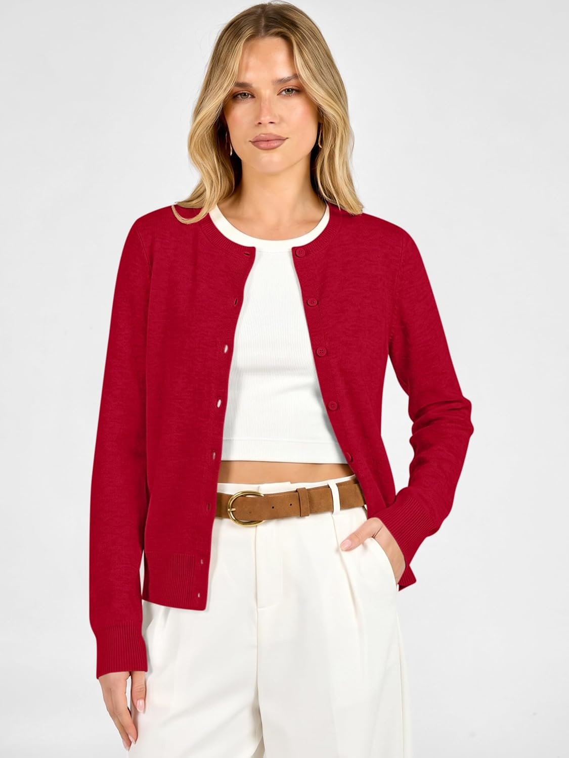 image:imageANRABESS Cardigan Sweaters for Women Lightweight Fall OutfitsRed