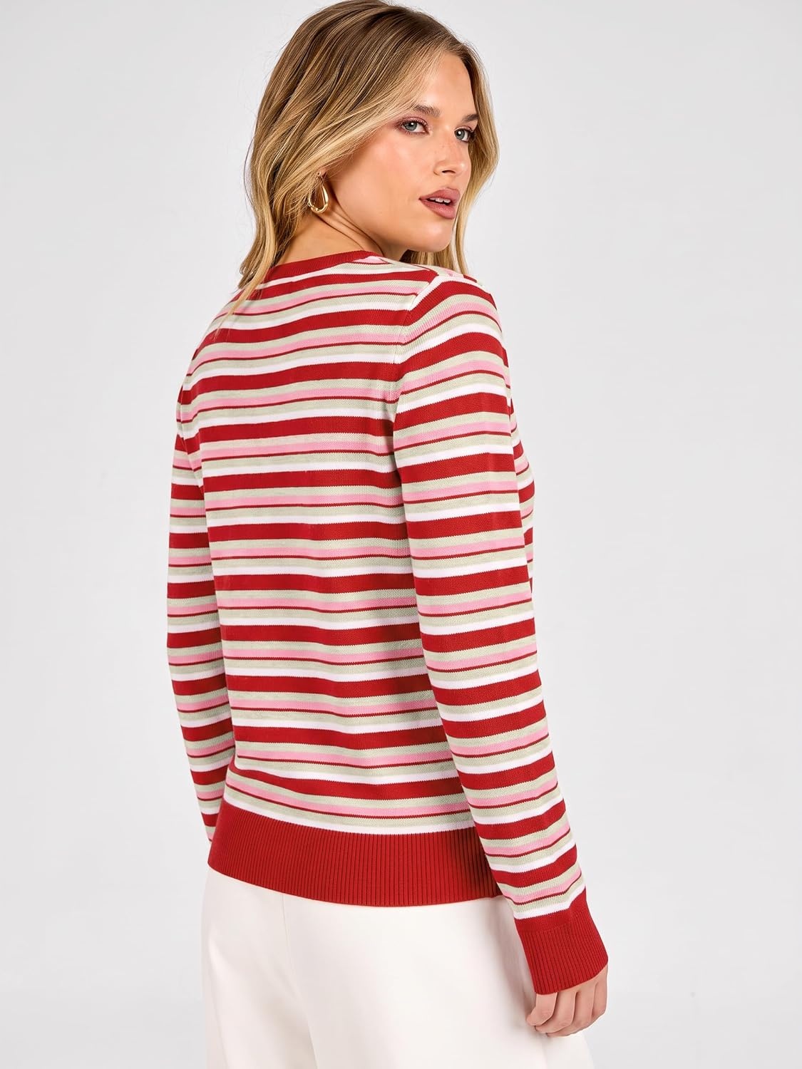 image:imageANRABESS Cardigan Sweaters for Women Lightweight Fall OutfitsRed Beige Pink Stripe