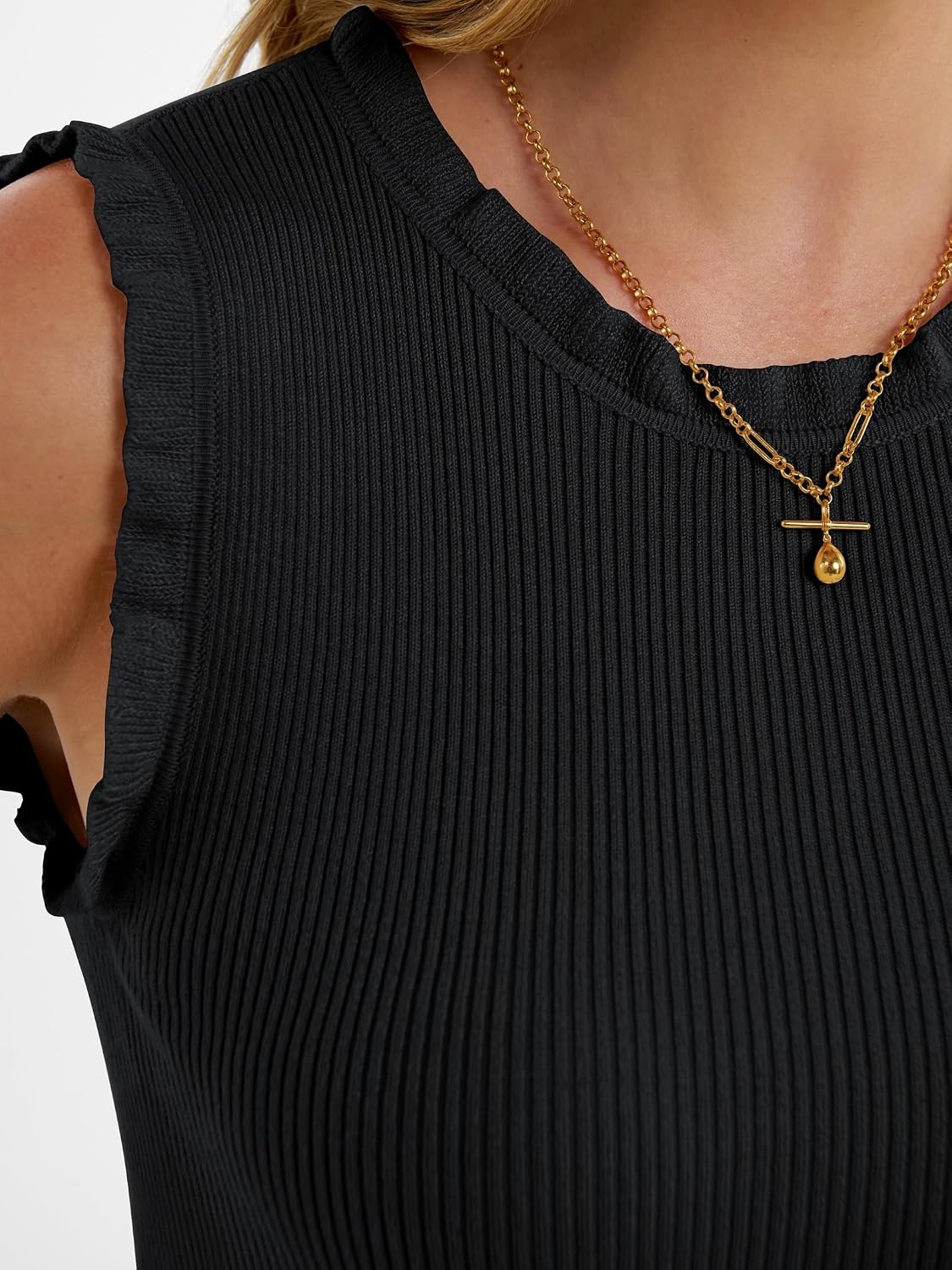 image:imageANRABESS Ribbed Tank Tops for Women Ruffle StyleBlack