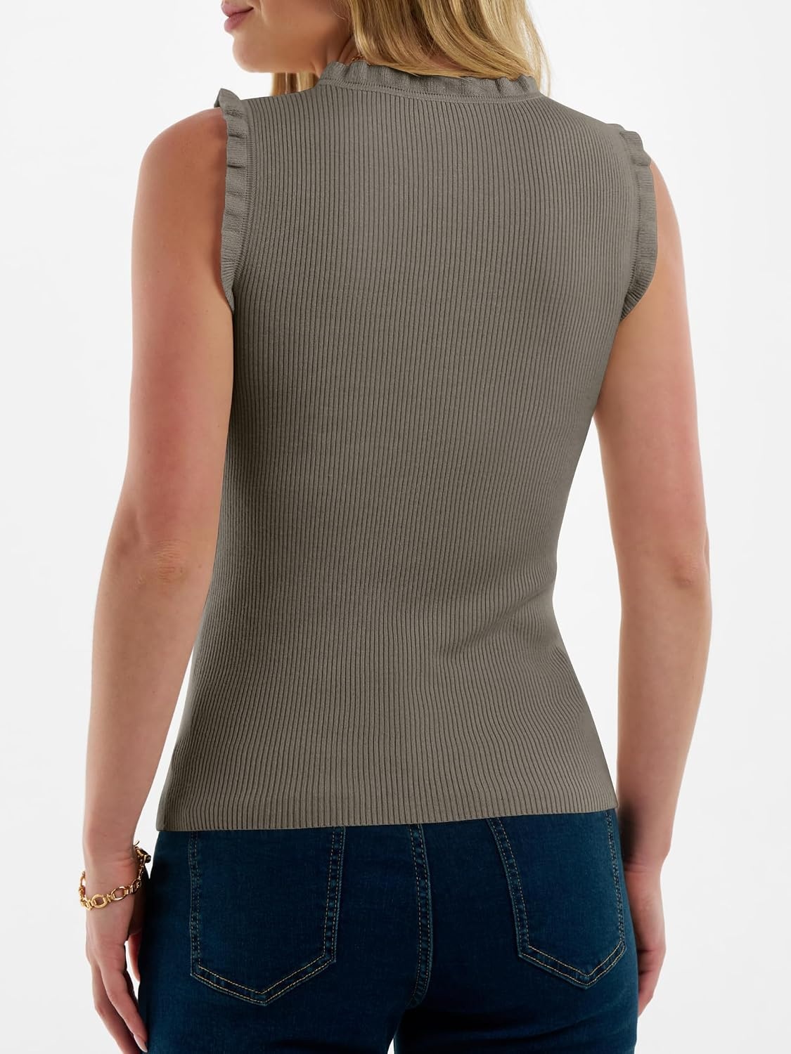 image:imageANRABESS Ribbed Tank Tops for Women Ruffle StyleCamel