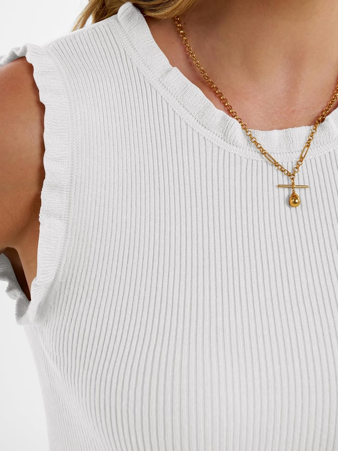 image:imageANRABESS Ribbed Tank Tops for Women Ruffle StyleCream White