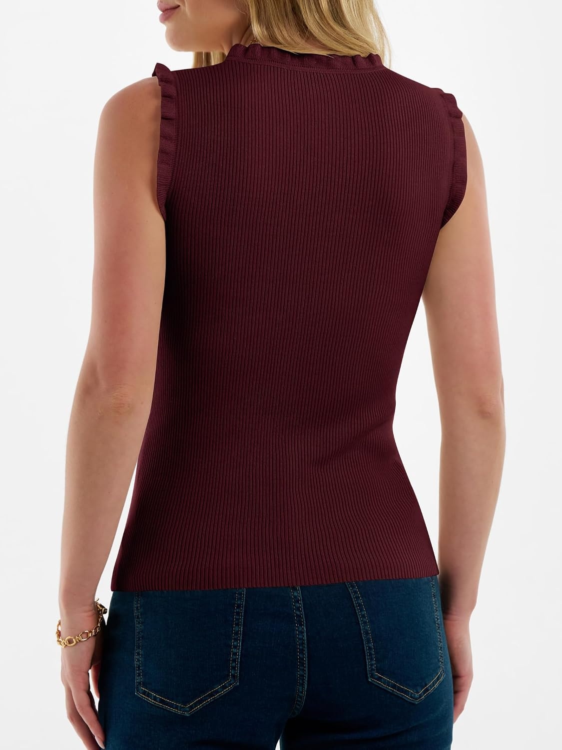 image:imageANRABESS Ribbed Tank Tops for Women Ruffle StyleDeep Red
