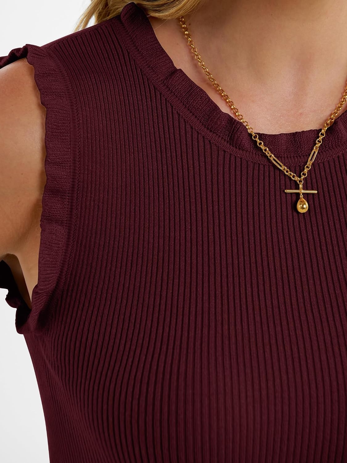 image:imageANRABESS Ribbed Tank Tops for Women Ruffle StyleDeep Red