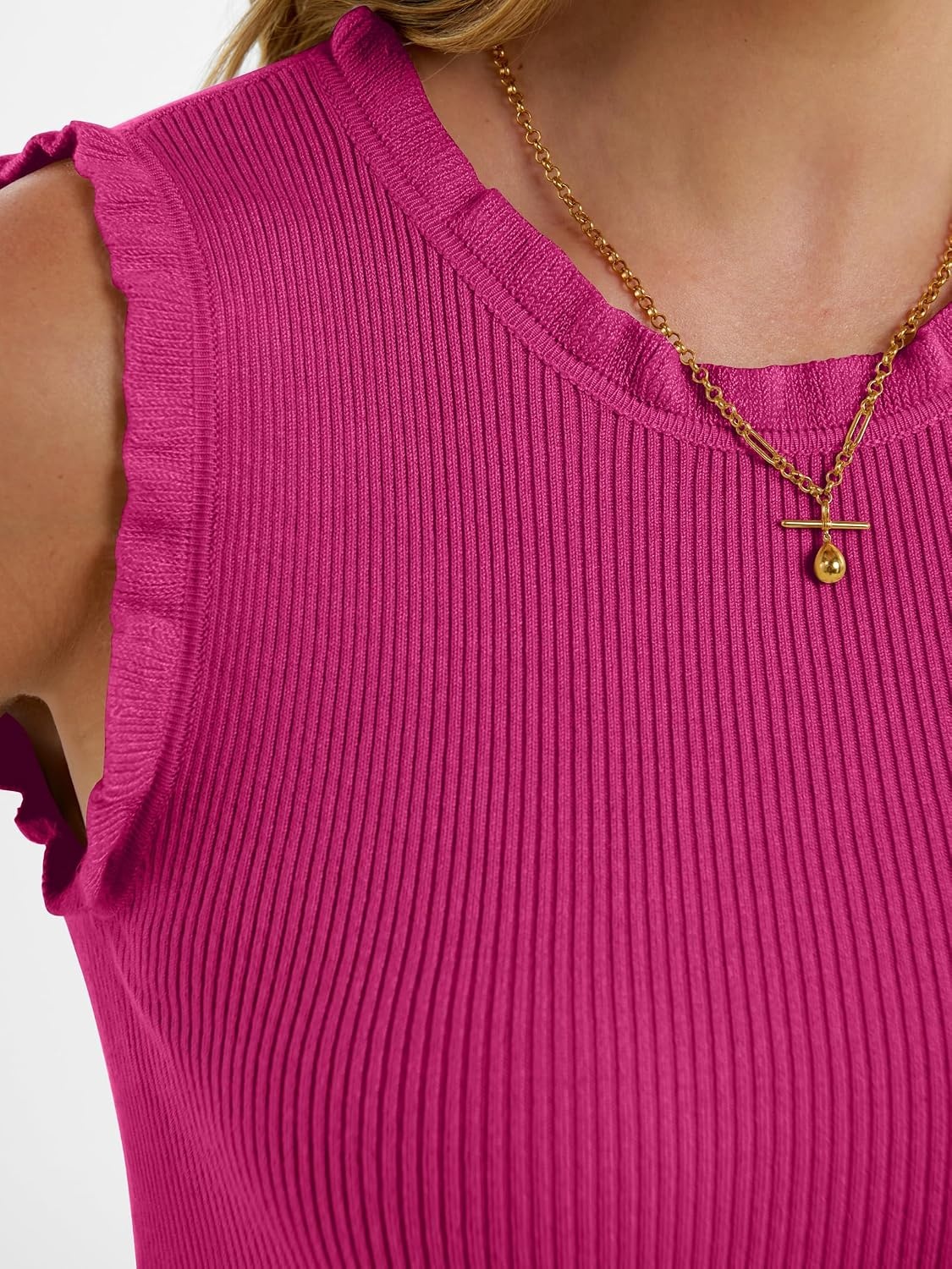 image:imageANRABESS Ribbed Tank Tops for Women Ruffle StyleHot Pink