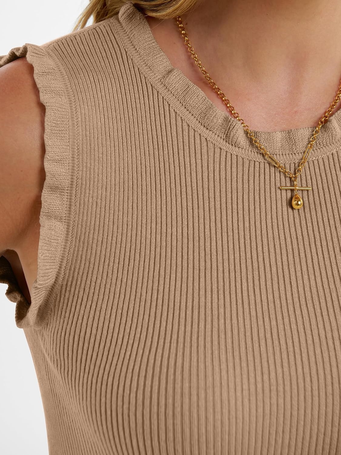 image:imageANRABESS Ribbed Tank Tops for Women Ruffle StyleKhaki