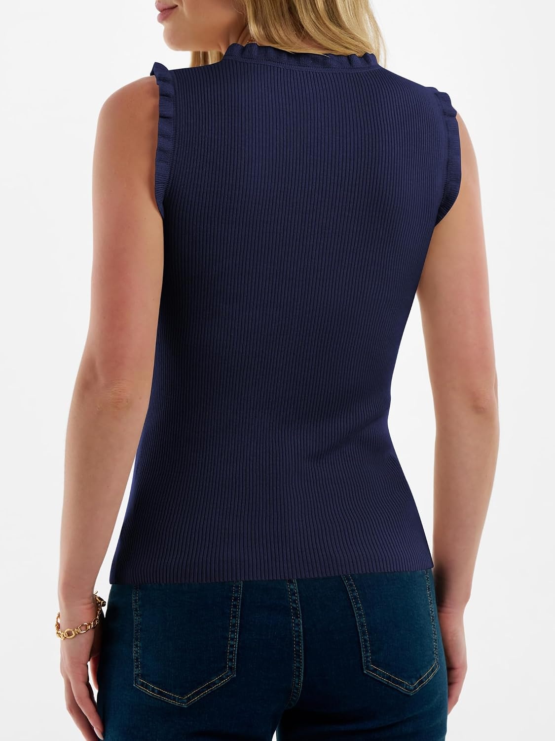 image:imageANRABESS Ribbed Tank Tops for Women Ruffle StyleNavy Blue