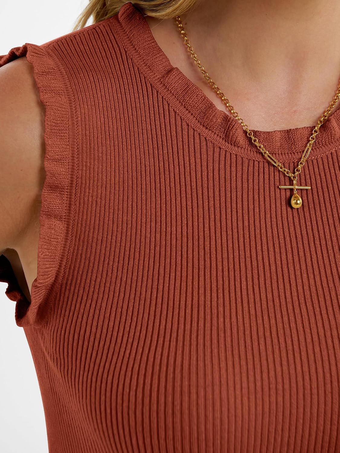 image:imageANRABESS Ribbed Tank Tops for Women Ruffle StyleRust