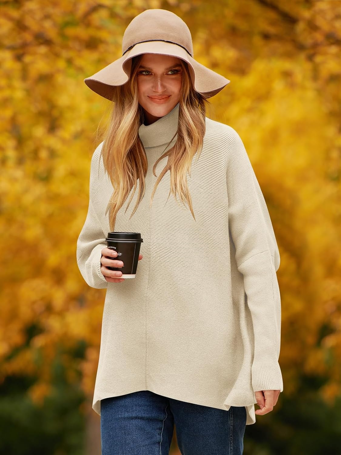 image:imageANRABESS Women Oversized Turtleneck Sweater Batwing Tunic Tops Fall OutfitsApricot