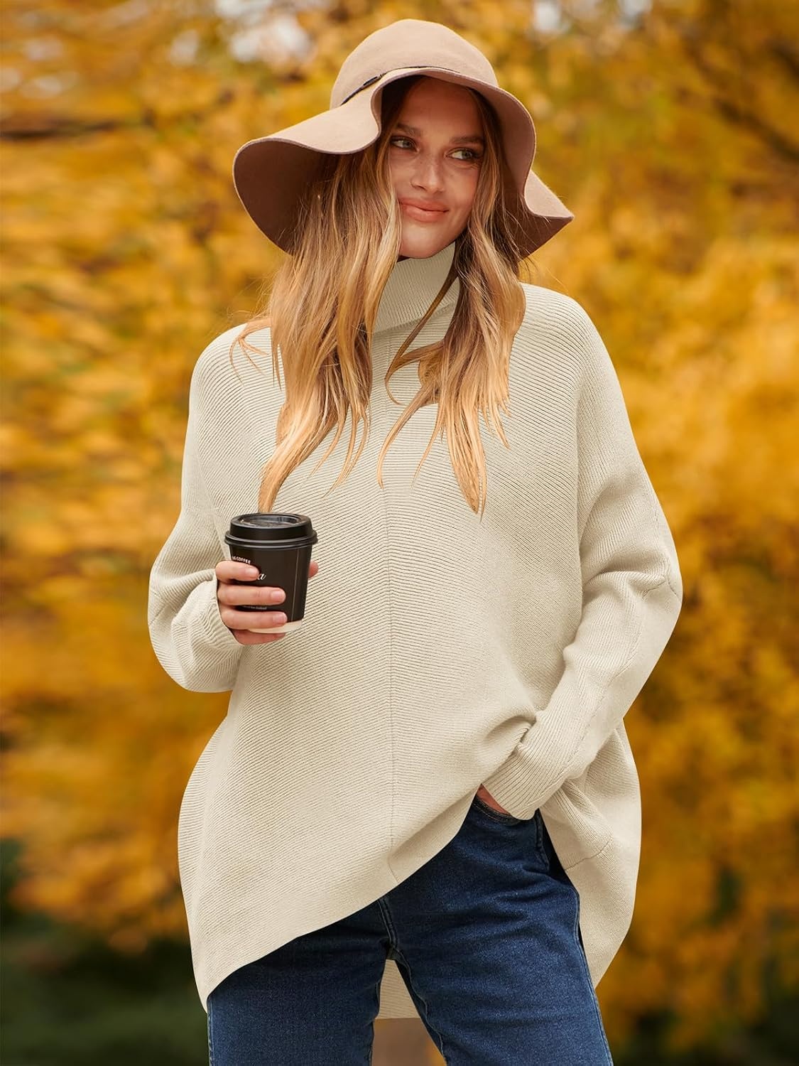 image:imageANRABESS Women Oversized Turtleneck Sweater Batwing Tunic Tops Fall OutfitsApricot