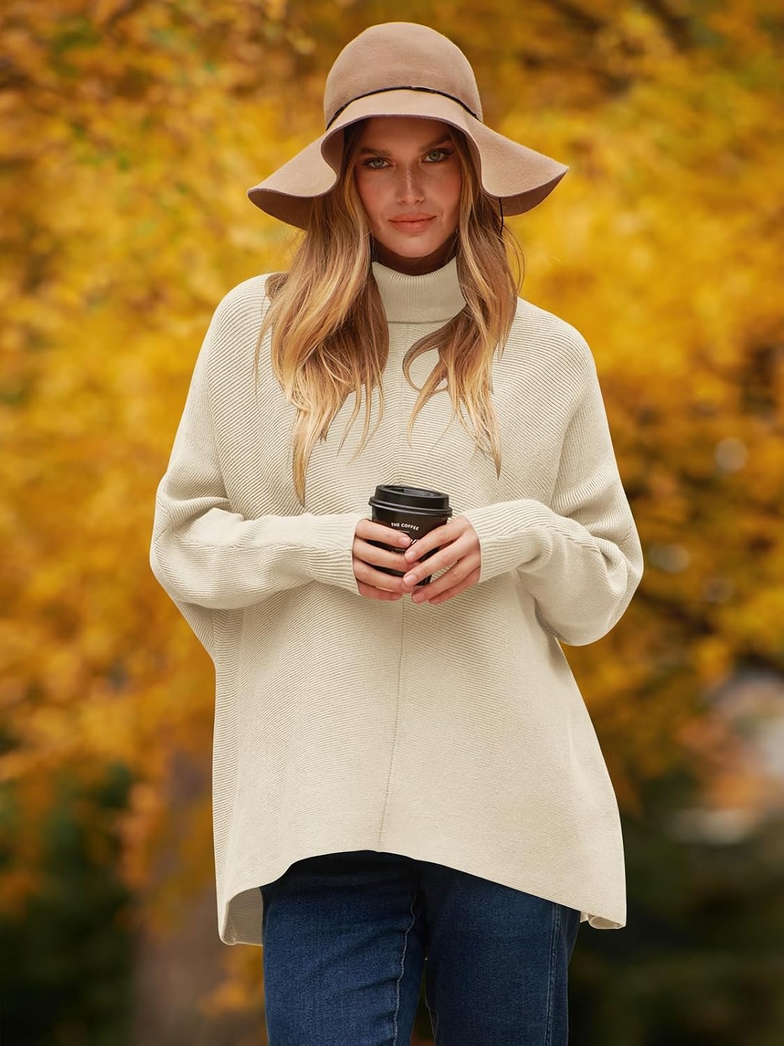 image:imageANRABESS Women Oversized Turtleneck Sweater Batwing Tunic Tops Fall OutfitsApricot