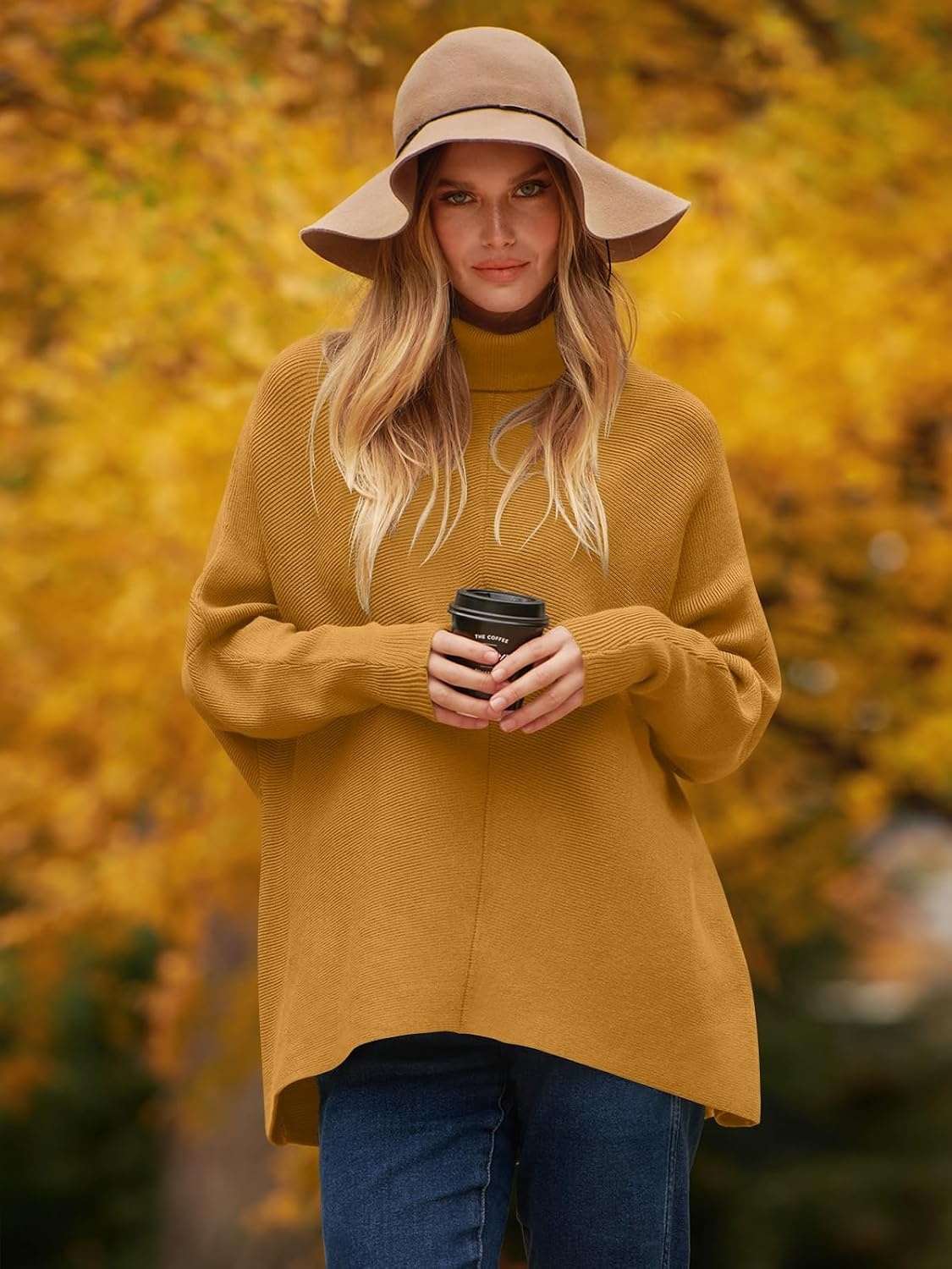 image:imageANRABESS Women Oversized Turtleneck Sweater Batwing Tunic Tops Fall OutfitsCamel