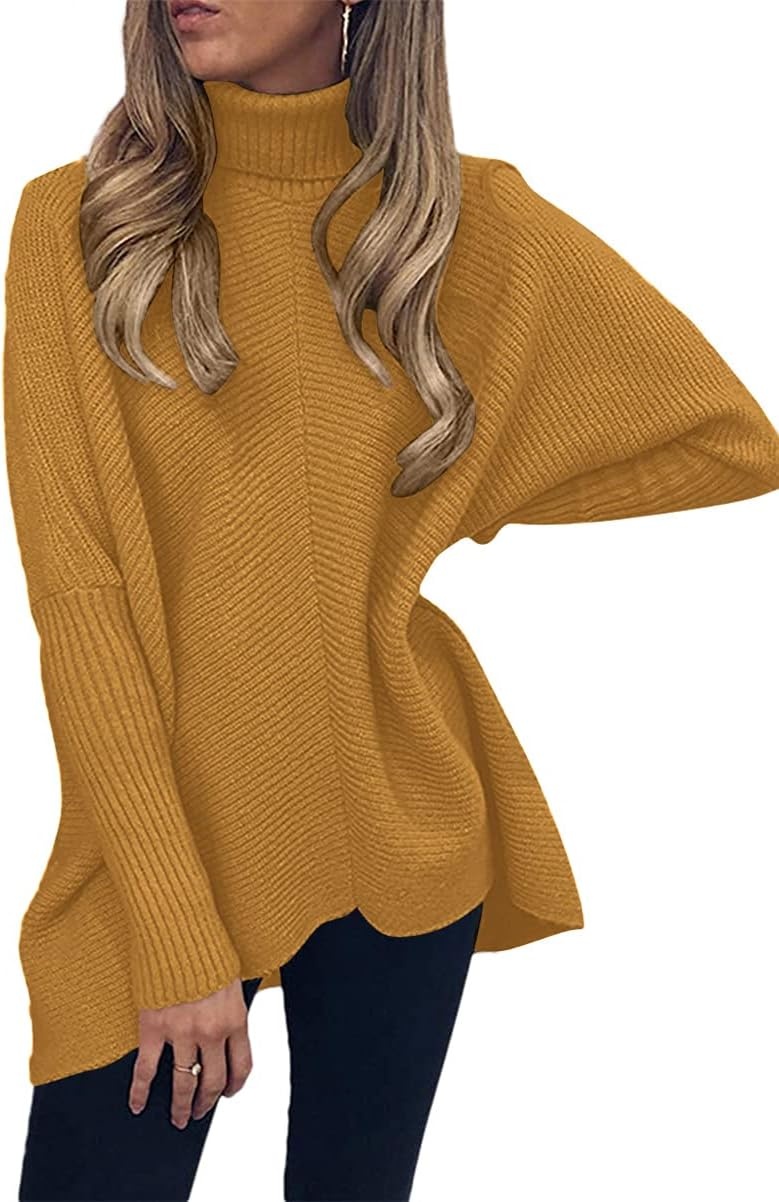 image:imageANRABESS Women Oversized Turtleneck Sweater Batwing Tunic Tops Fall OutfitsCamel