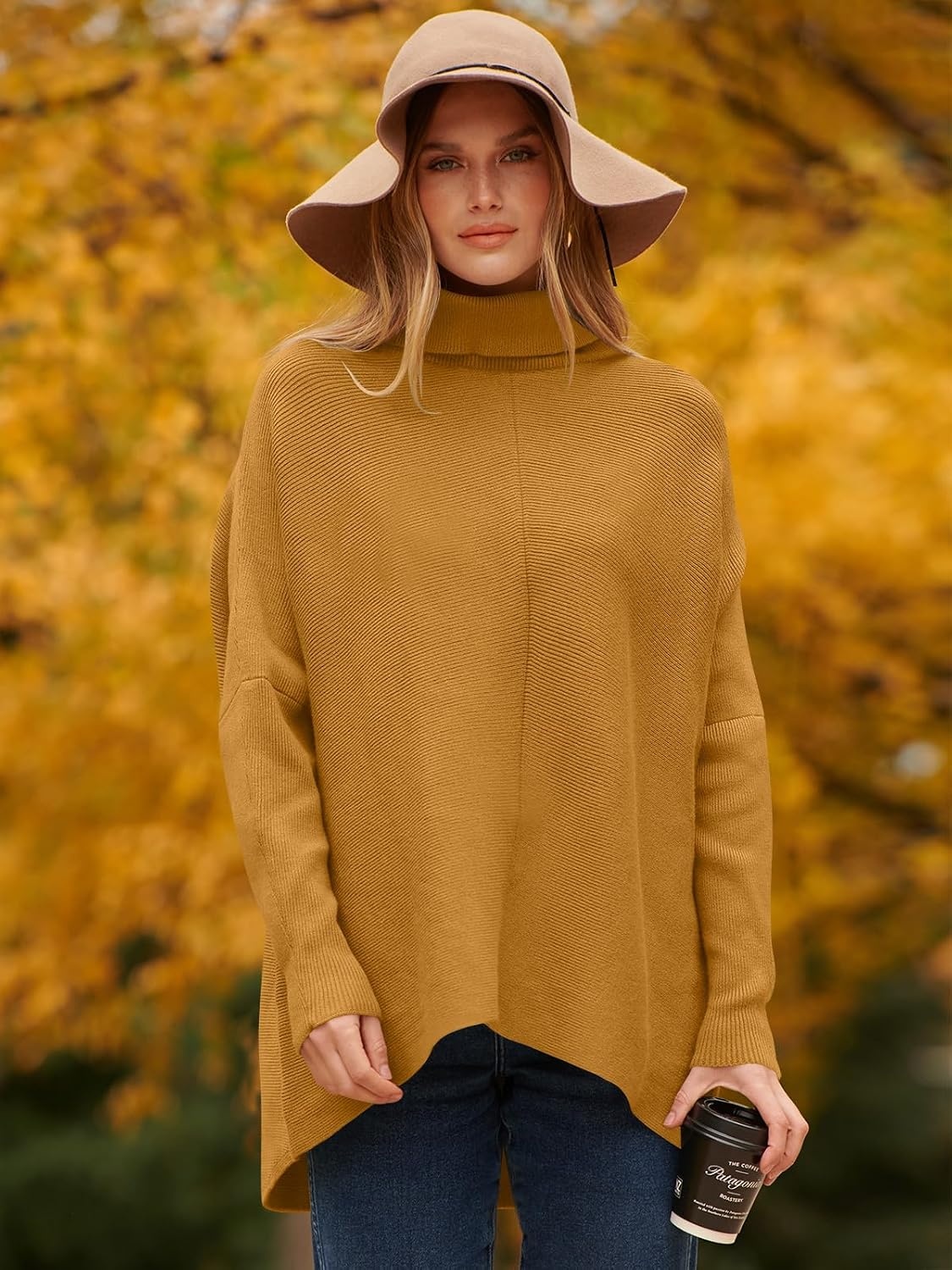 image:imageANRABESS Women Oversized Turtleneck Sweater Batwing Tunic Tops Fall OutfitsCamel