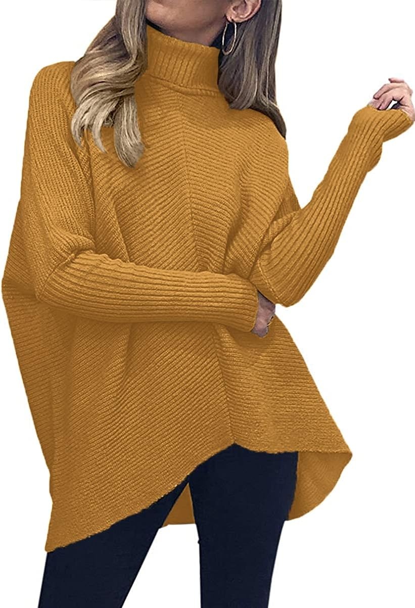 image:imageANRABESS Women Oversized Turtleneck Sweater Batwing Tunic Tops Fall OutfitsCamel