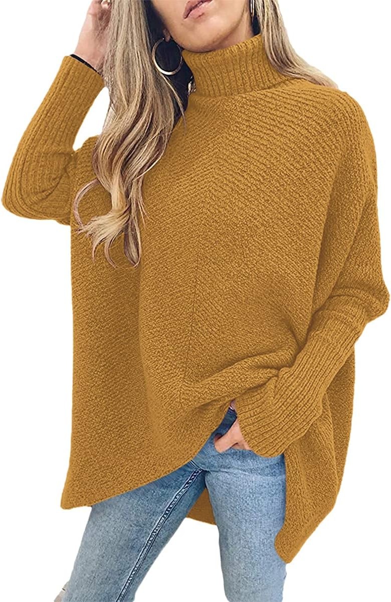 image:imageANRABESS Women Oversized Turtleneck Sweater Batwing Tunic Tops Fall OutfitsCamel