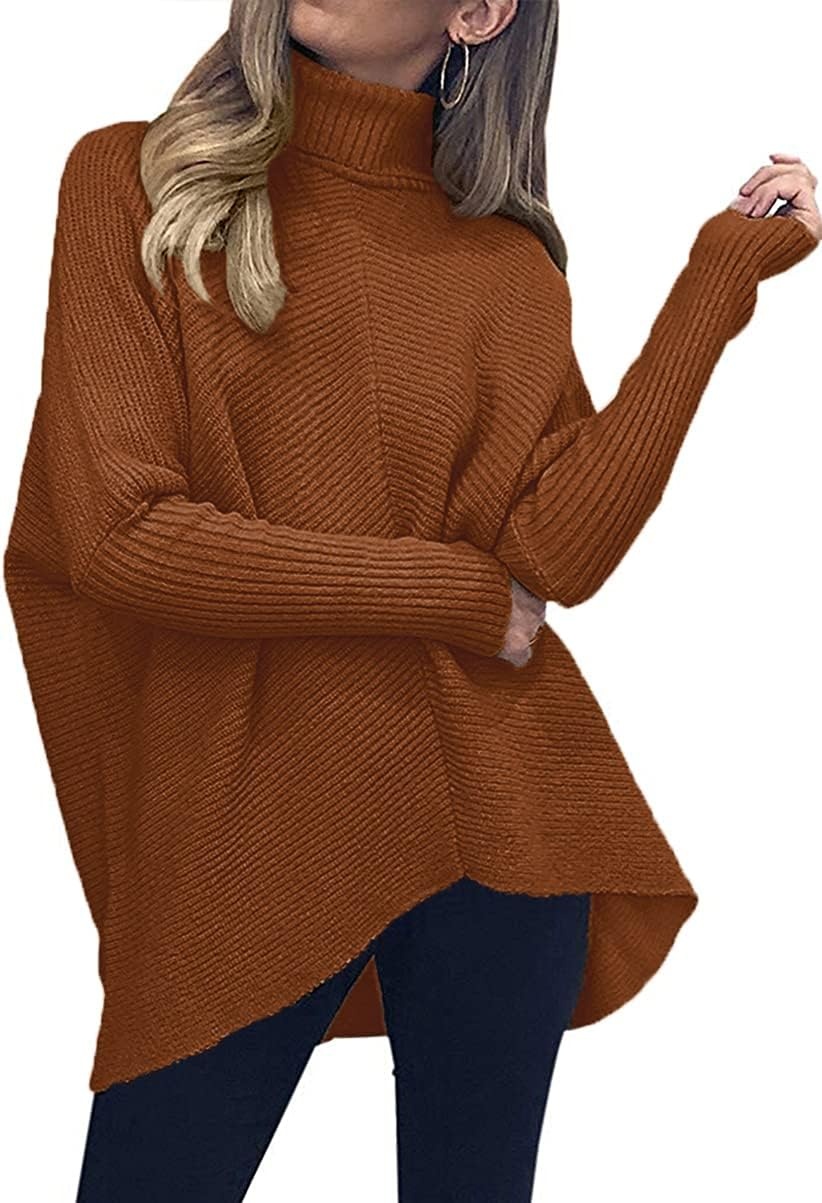image:imageANRABESS Women Oversized Turtleneck Sweater Batwing Tunic Tops Fall OutfitsCaramel