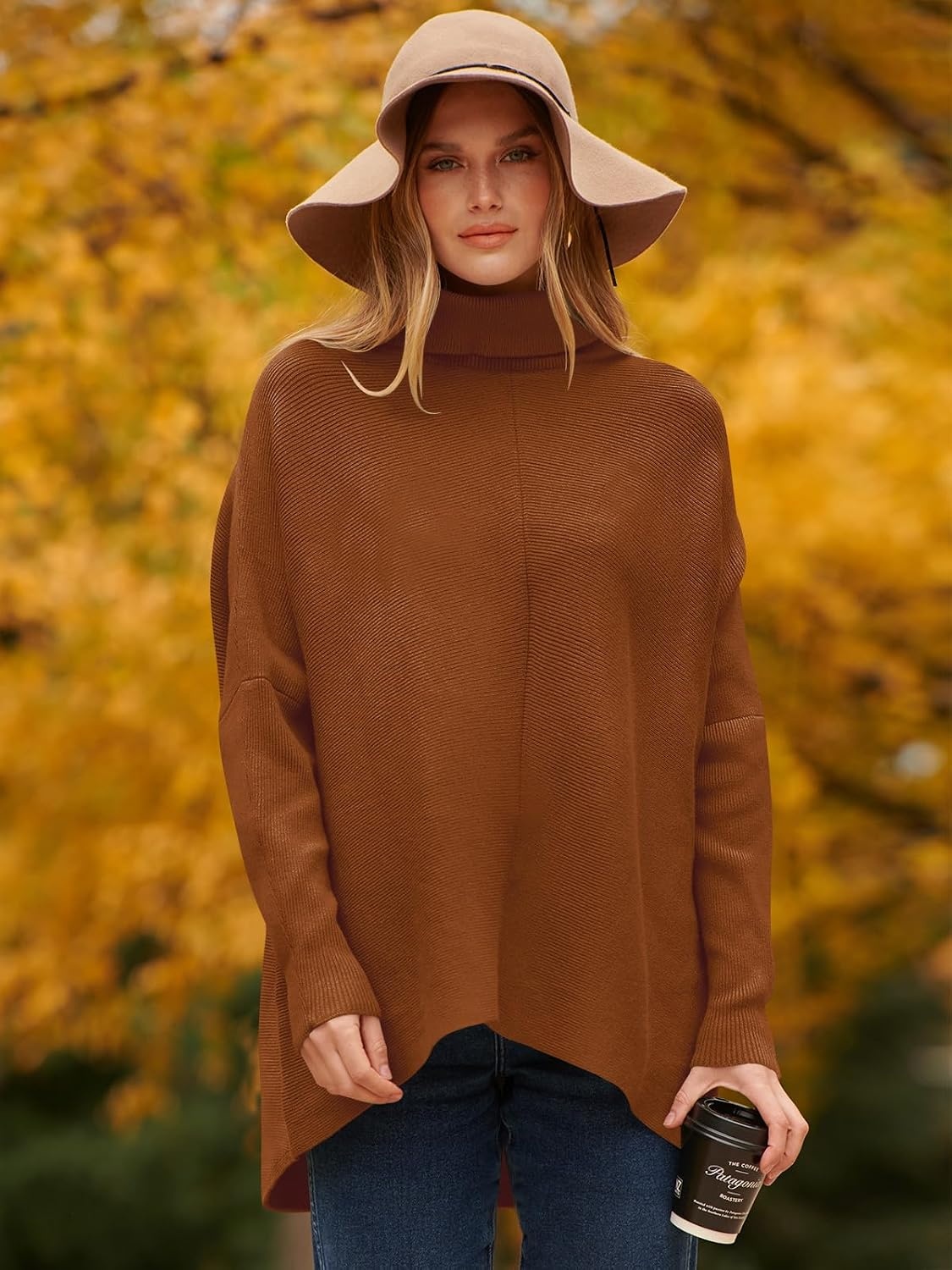 image:imageANRABESS Women Oversized Turtleneck Sweater Batwing Tunic Tops Fall OutfitsCaramel