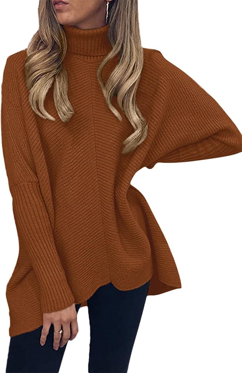 image:imageANRABESS Women Oversized Turtleneck Sweater Batwing Tunic Tops Fall OutfitsCaramel