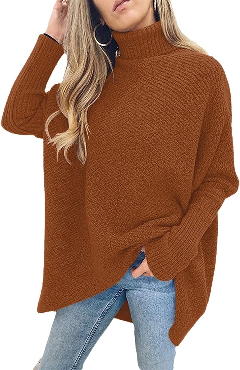 image:imageANRABESS Women Oversized Turtleneck Sweater Batwing Tunic Tops Fall OutfitsCaramel