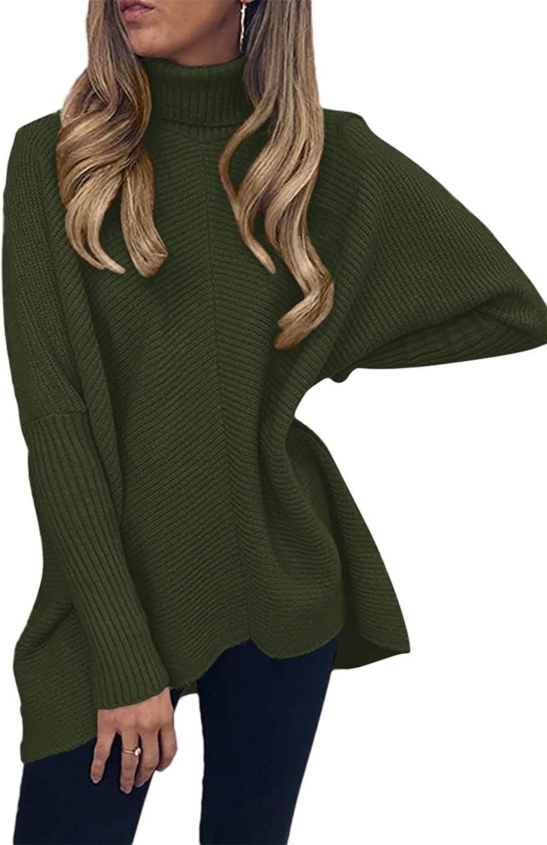 image:imageANRABESS Women Oversized Turtleneck Sweater Batwing Tunic Tops Fall OutfitsDark Green