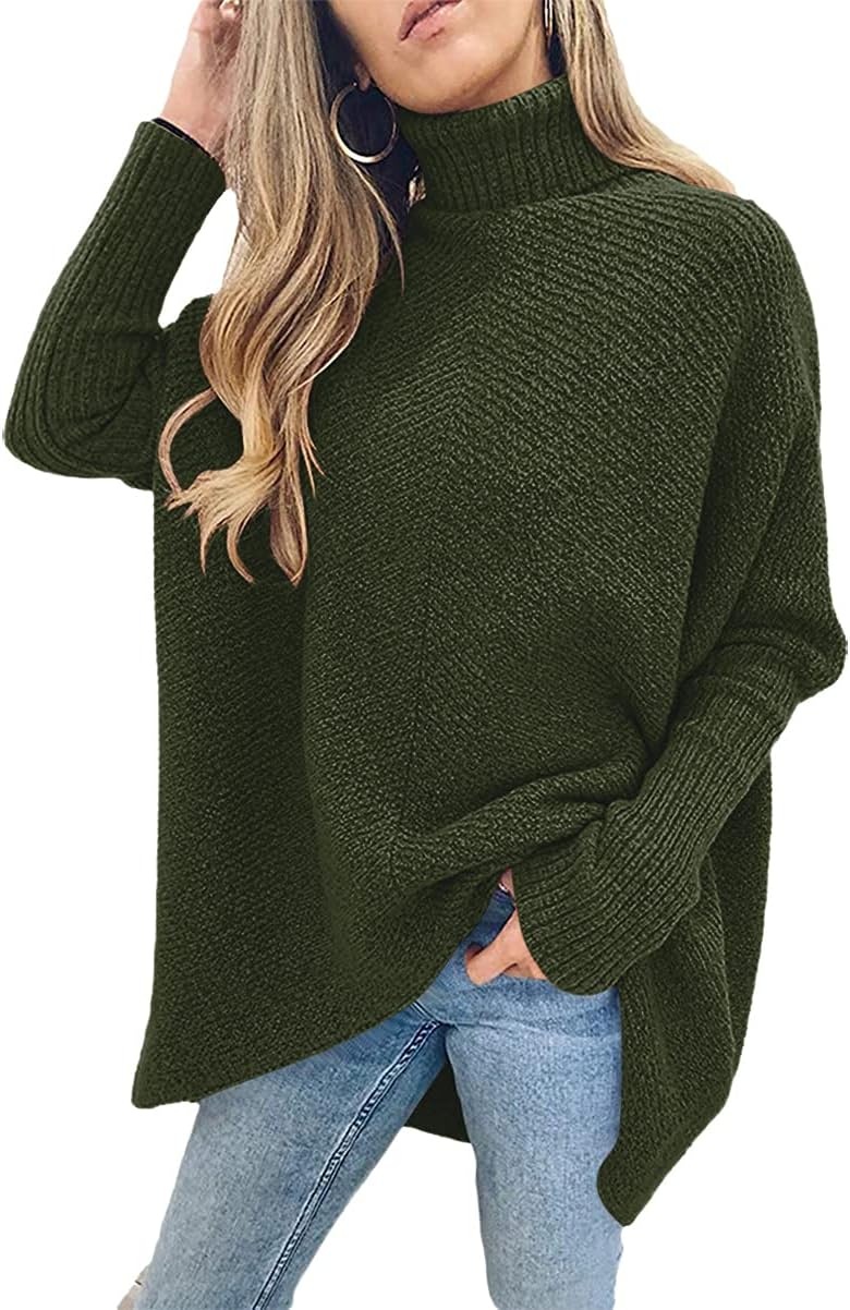 image:imageANRABESS Women Oversized Turtleneck Sweater Batwing Tunic Tops Fall OutfitsDark Green