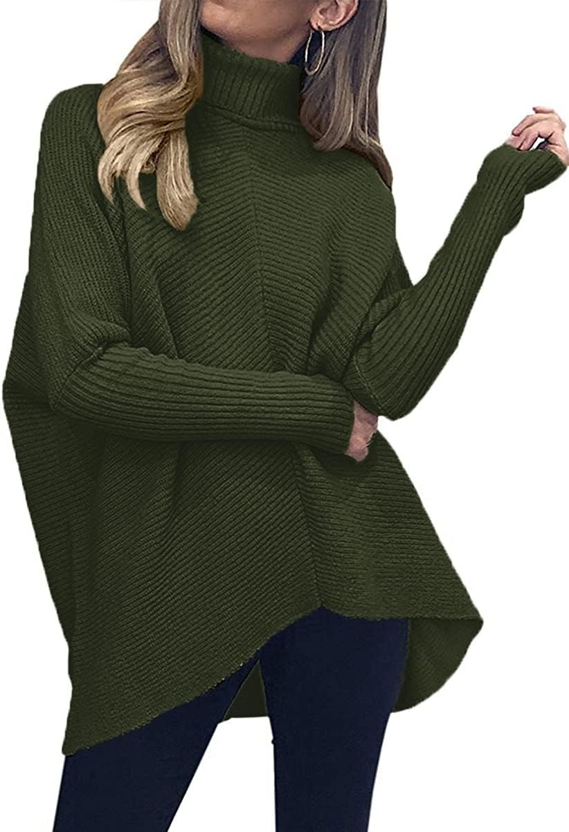 image:imageANRABESS Women Oversized Turtleneck Sweater Batwing Tunic Tops Fall OutfitsDark Green