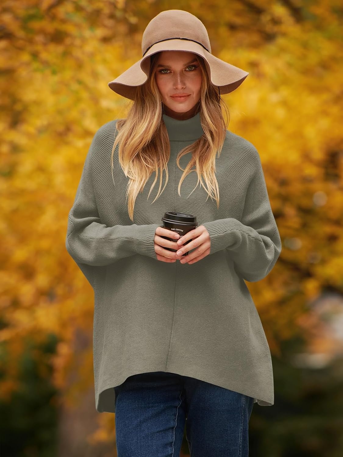 image:imageANRABESS Women Oversized Turtleneck Sweater Batwing Tunic Tops Fall OutfitsGray Coffee