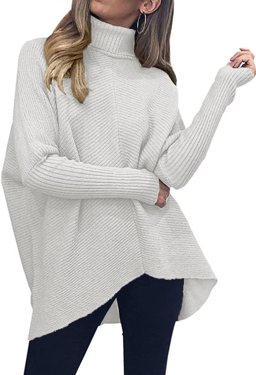 image:imageANRABESS Women Oversized Turtleneck Sweater Batwing Tunic Tops Fall OutfitsGrey