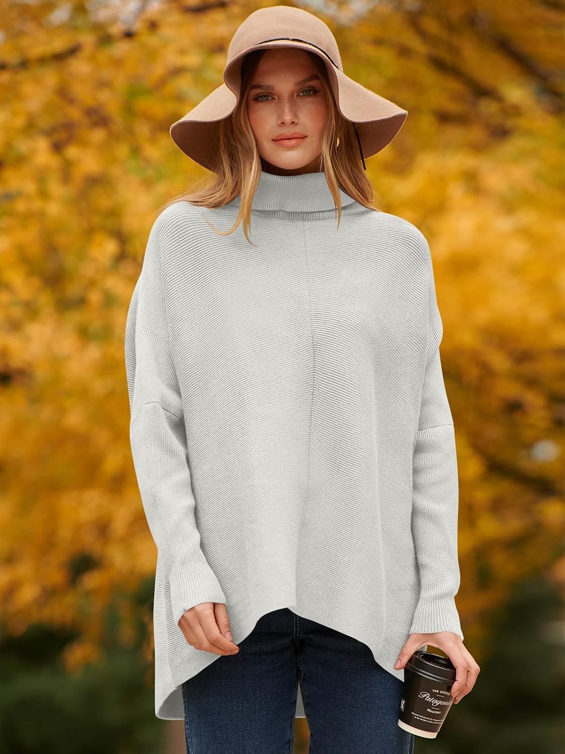 image:imageANRABESS Women Oversized Turtleneck Sweater Batwing Tunic Tops Fall OutfitsGrey