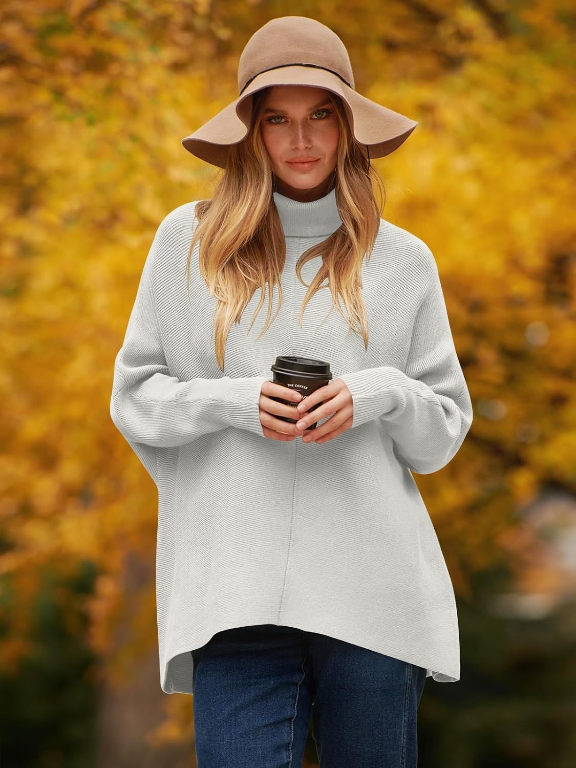 image:imageANRABESS Women Oversized Turtleneck Sweater Batwing Tunic Tops Fall OutfitsGrey