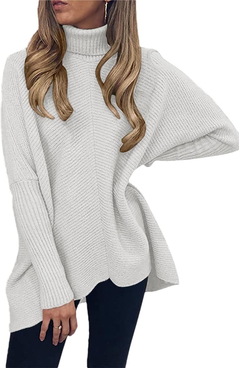 image:imageANRABESS Women Oversized Turtleneck Sweater Batwing Tunic Tops Fall OutfitsGrey