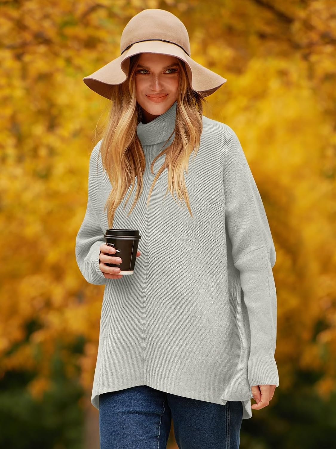 image:imageANRABESS Women Oversized Turtleneck Sweater Batwing Tunic Tops Fall OutfitsGrey