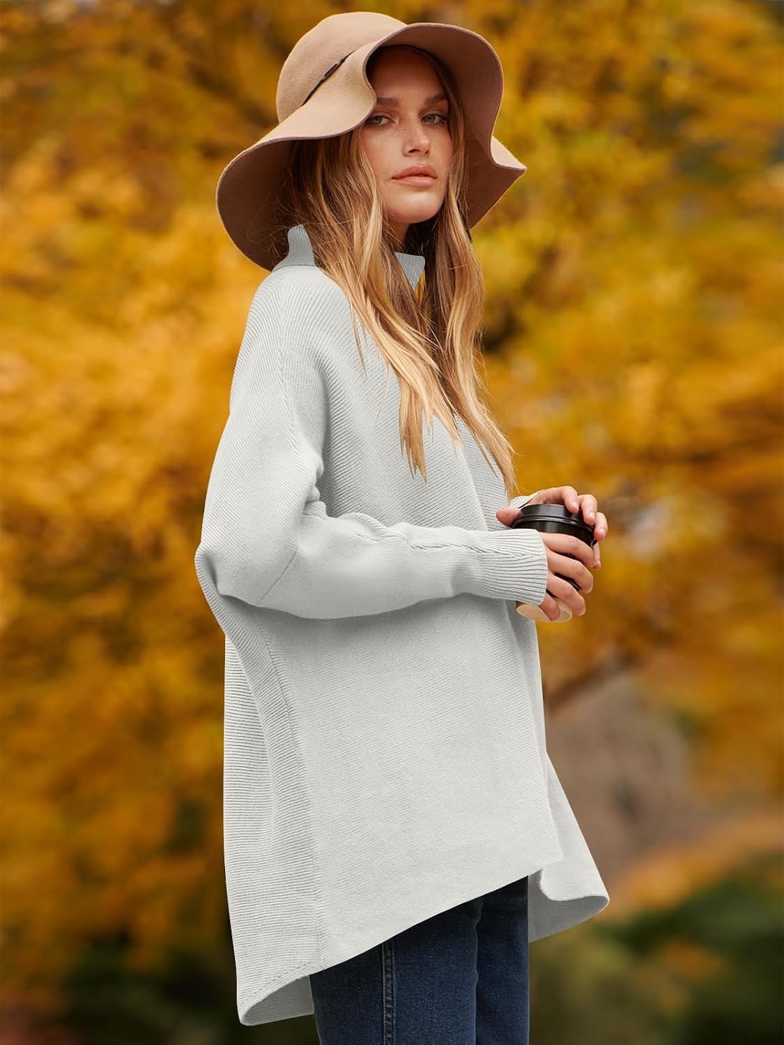 image:imageANRABESS Women Oversized Turtleneck Sweater Batwing Tunic Tops Fall OutfitsGrey