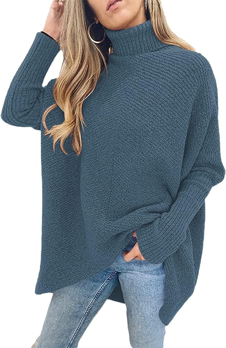 image:imageANRABESS Women Oversized Turtleneck Sweater Batwing Tunic Tops Fall OutfitsIndigo