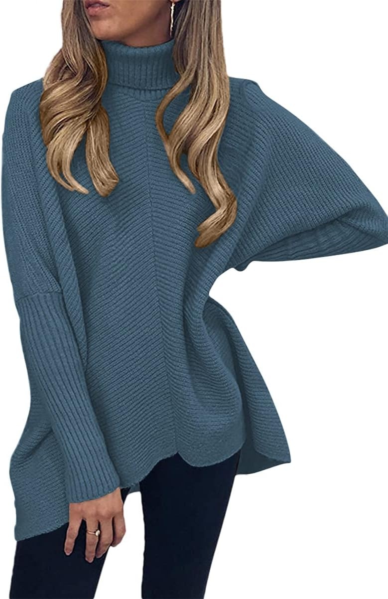 image:imageANRABESS Women Oversized Turtleneck Sweater Batwing Tunic Tops Fall OutfitsIndigo