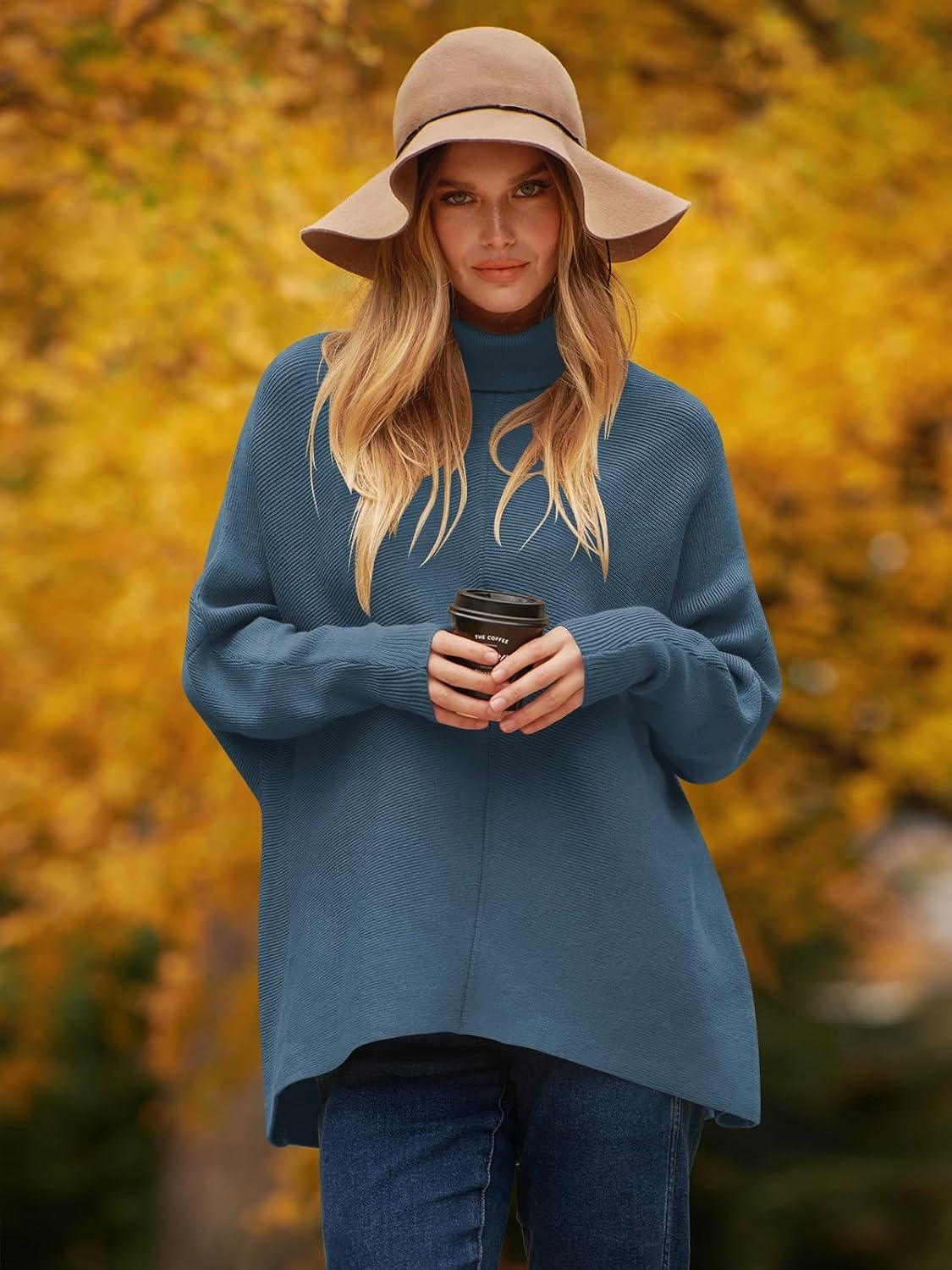 image:imageANRABESS Women Oversized Turtleneck Sweater Batwing Tunic Tops Fall OutfitsIndigo