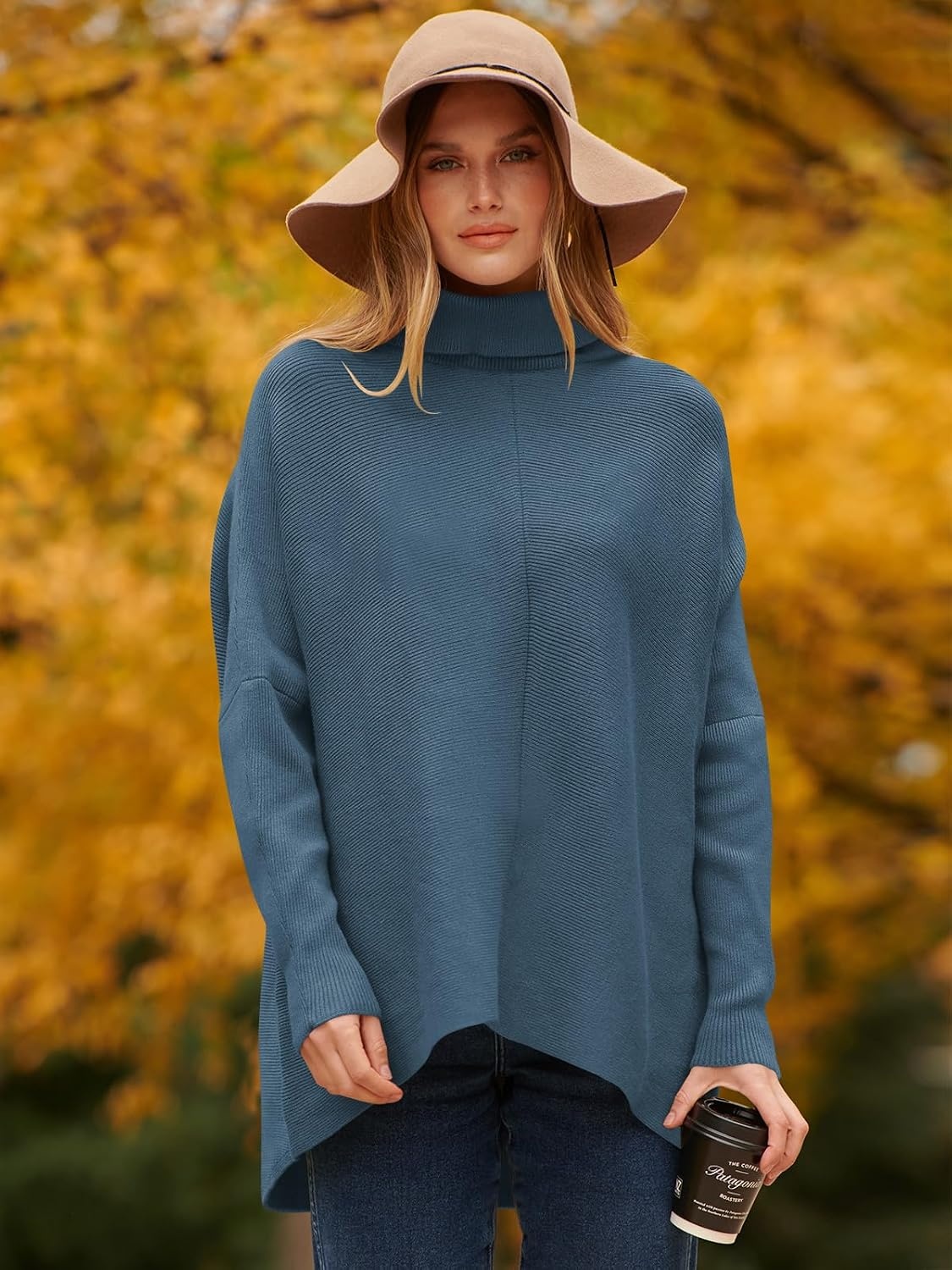 image:imageANRABESS Women Oversized Turtleneck Sweater Batwing Tunic Tops Fall OutfitsIndigo