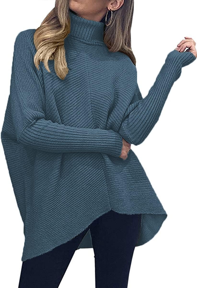 image:imageANRABESS Women Oversized Turtleneck Sweater Batwing Tunic Tops Fall OutfitsIndigo