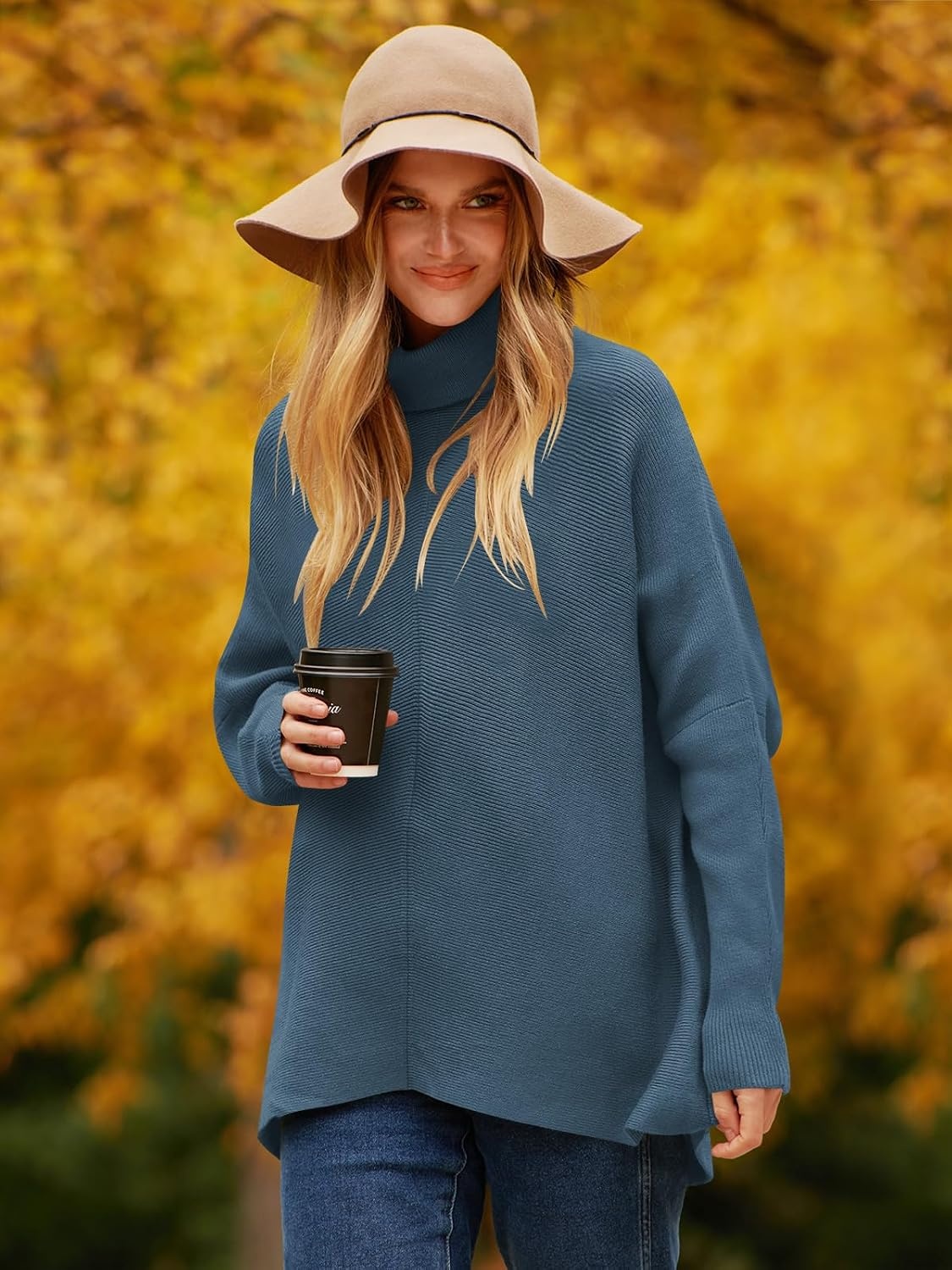 image:imageANRABESS Women Oversized Turtleneck Sweater Batwing Tunic Tops Fall OutfitsIndigo