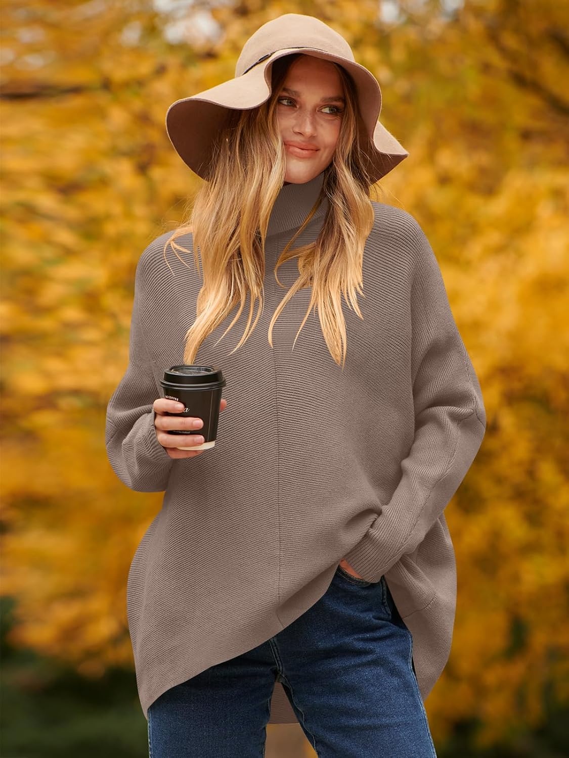 image:imageANRABESS Women Oversized Turtleneck Sweater Batwing Tunic Tops Fall OutfitsMutmeg